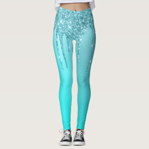 Gorgeous aqua blue mint & turquoise glitter drips leggings