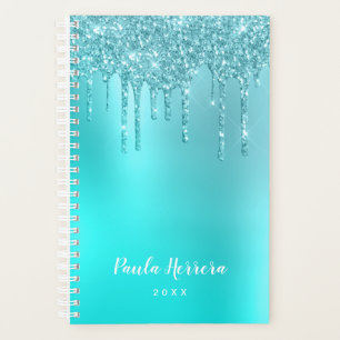 Gorgeous aqua blue mint & turquoise glitter drips planner