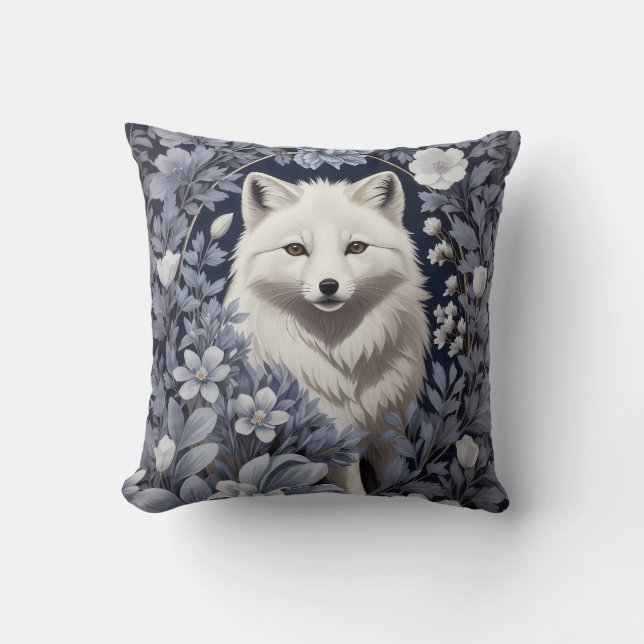 Gorgeous Arctic Fox William Morris Inspired Cushion (Front)