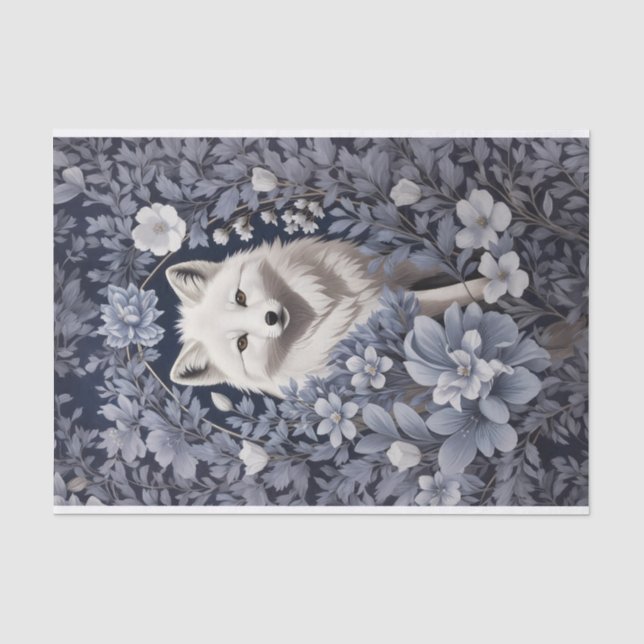 Gorgeous Arctic Fox William Morris Inspired Tissue Paper (Front)