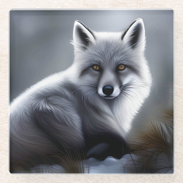Gorgeous Artic Fox  Glass Coaster (Front)