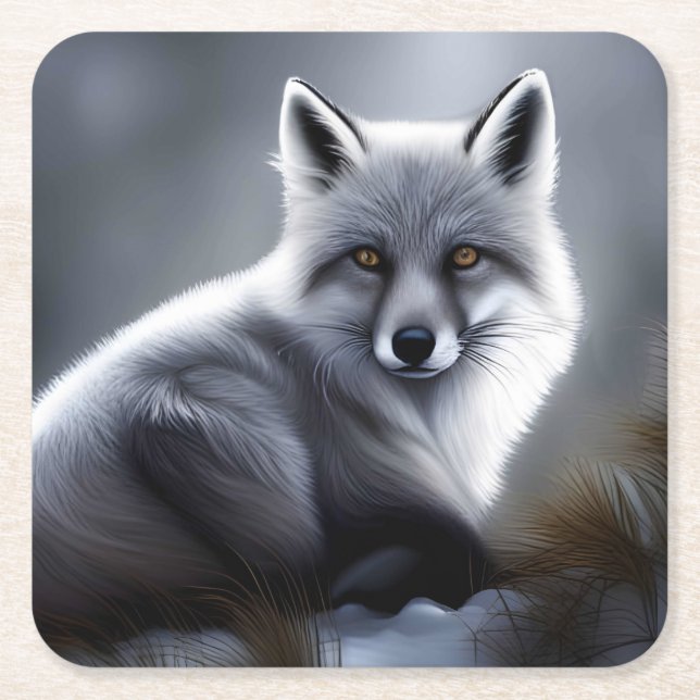 Gorgeous Artic Fox  Square Paper Coaster (Front)
