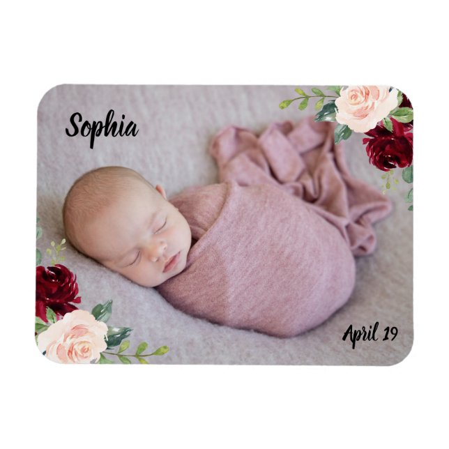 Gorgeous Baby Girl Blush Flowers Photo Magnet (Horizontal)