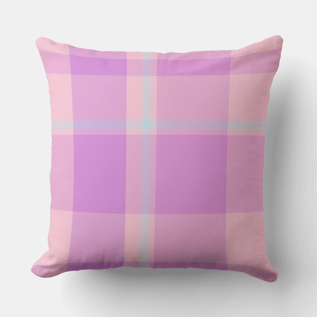 Gorgeous Baby Pink and Purple Plaid Pattern Cushion (Front)
