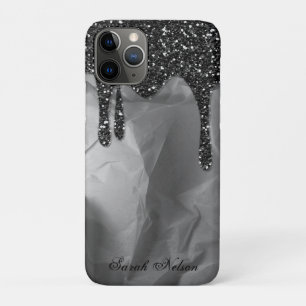 Gorgeous Beautiful Crumpled Paper, Black Glitter iPhone 11 Pro Case