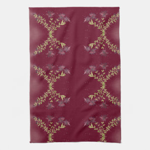 Gorgeous Berry Colour Floral Kitchen Tea Towel