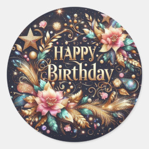 Gorgeous birthday Sticker: Black Classic Round Sticker