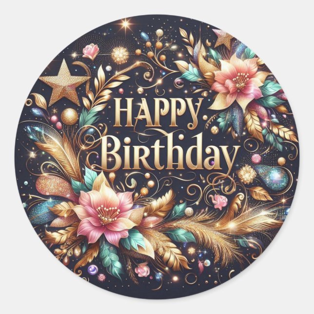 Gorgeous birthday Sticker: Black Classic Round Sticker (Front)