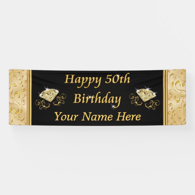 Gorgeous Black and Gold 50th Birthday Banners (Horizontal)