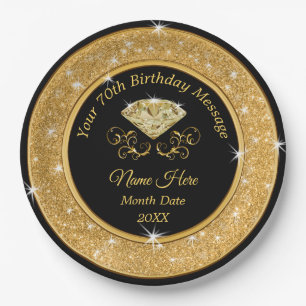 Gorgeous Black and Gold 70th Birthday Paper Plates