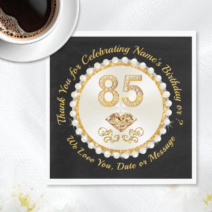 Gorgeous Black and Gold, 85th Birthday Napkins