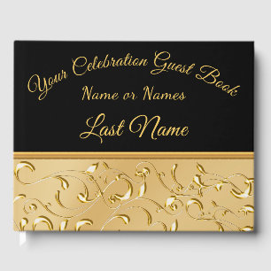 Gorgeous Black and Gold Guest Book, Personalise it Book