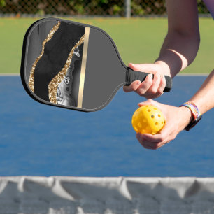 Gorgeous Black and Gold Marble Design Pickleball Paddle