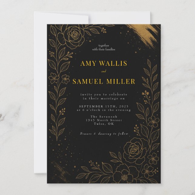 Gorgeous Black and Gold Wedding Invitation (Front)