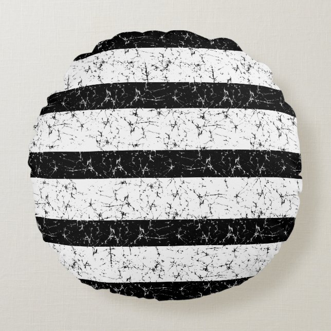 Gorgeous black and white batik designed round cushion (Front)