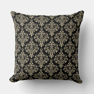 Gorgeous Black Classic Elegant Damask Pattern Cushion