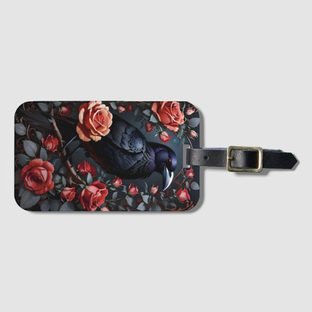 Gorgeous Black Raven Rose Garden Luggage Tag (Front Horizontal)