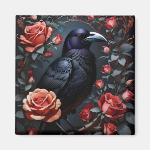 Gorgeous Black Raven Rose Garden Magnet