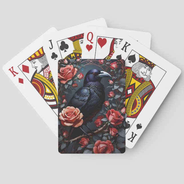 Gorgeous Black Raven Rose Garden Playing Cards (Back)