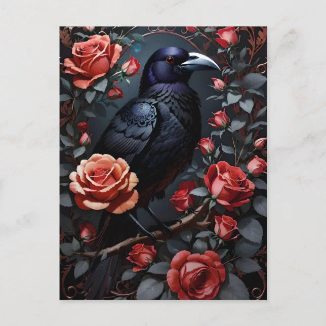 Gorgeous Black Raven Rose Garden Postcard | Zazzle