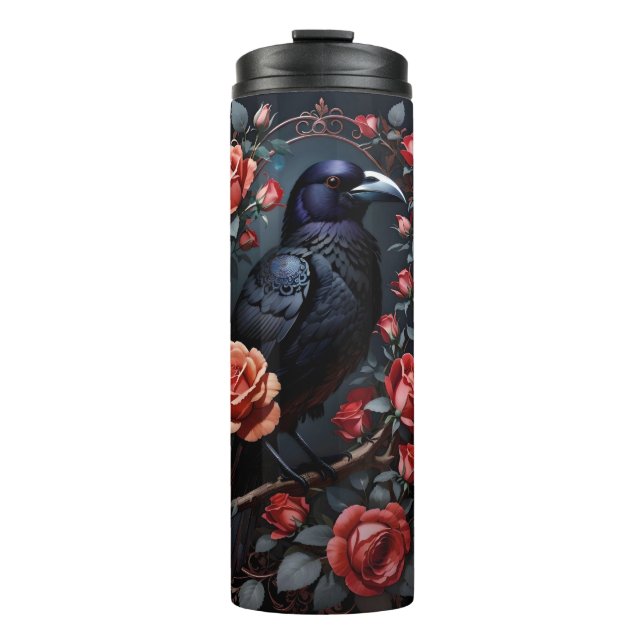 Gorgeous Black Raven Rose Garden Thermal Tumbler (Front)