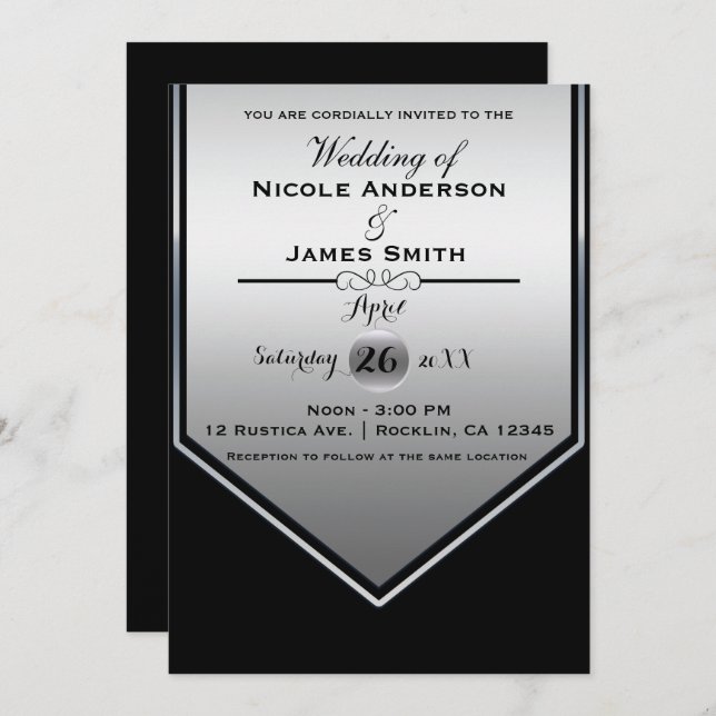 Gorgeous Black & Silver Shine Classy Wedding Invitation (Front/Back)