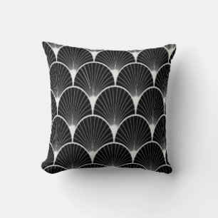 Gorgeous Black & White Art Deco Fan Design Pillow