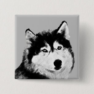 Gorgeous Black/White Husky Pin Button