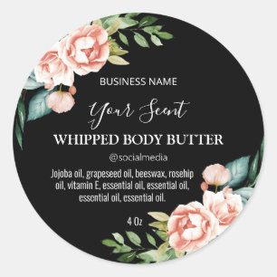 Gorgeous Black With Pink Roses Body Butter Labels