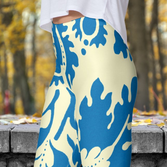 Gorgeous Blue and Cream Floral Print Leggings (William Morris Inspired - on Cream Leggings)