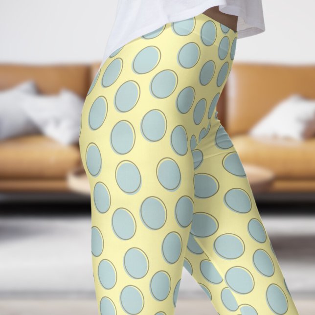 Gorgeous Blue and Cream White Polka Dot Pattern Leggings (Gorgeous Blue and Cream Polka Dot Pattern Leggings)