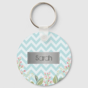 Gorgeous Blue And White Background, Cool Flowers  Key Ring