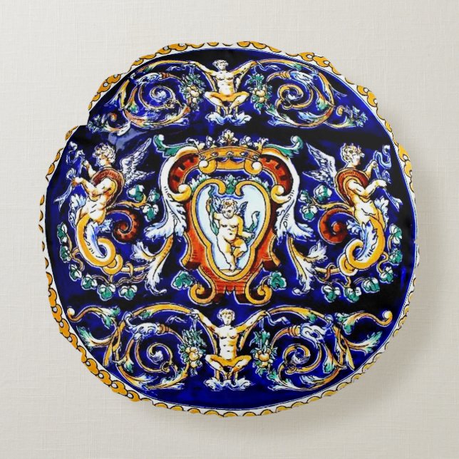 Gorgeous Blue Angels and Cherubs Round Cushion (Front)