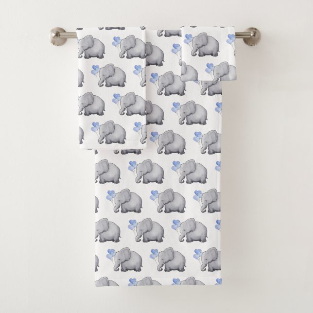 Gorgeous Blue Baby Shower Elephants Nursery Bath Towel Set (Insitu)