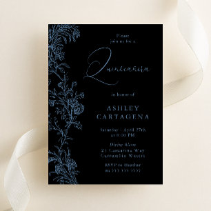 Gorgeous Blue & Black Quinceanera Birthday Invitation