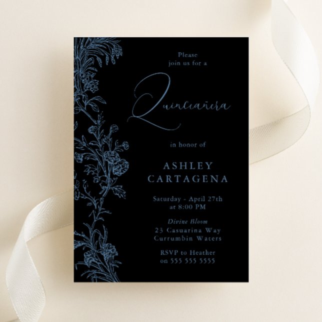 Gorgeous Blue & Black Quinceanera Birthday Invitation (Creator Uploaded)