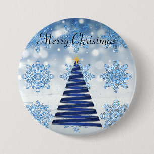 Gorgeous Blue Christmas Tree, Snowflake 7.5 Cm Round Badge