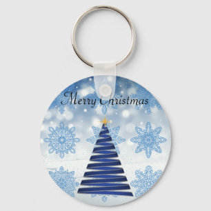 Gorgeous Blue Christmas Tree, Snowflake Key Ring