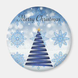 Gorgeous Blue Christmas Tree, Snowflake Magnet