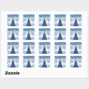 Gorgeous Blue Christmas Tree, Snowflake Square Sticker