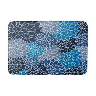 Gorgeous Blue Dahlias Pattern Bath Mat