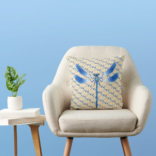 Gorgeous Blue Dragonflies on Tan Cushion