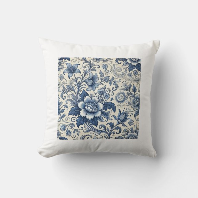 Gorgeous Blue Floral throw pillow (Front)