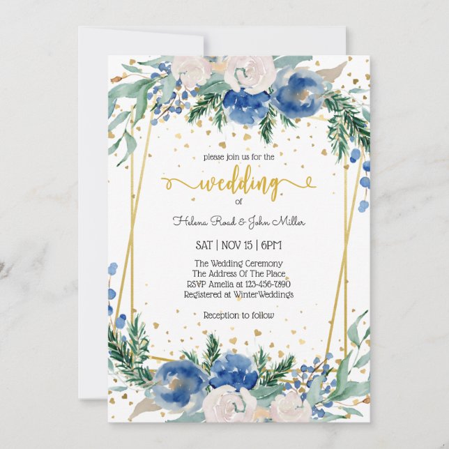 Gorgeous Blue Flower Enchanted Couple Wedding Invitation (Front)