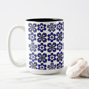 Gorgeous Blue Flowers Pattern Two-Tone Coffee Mug