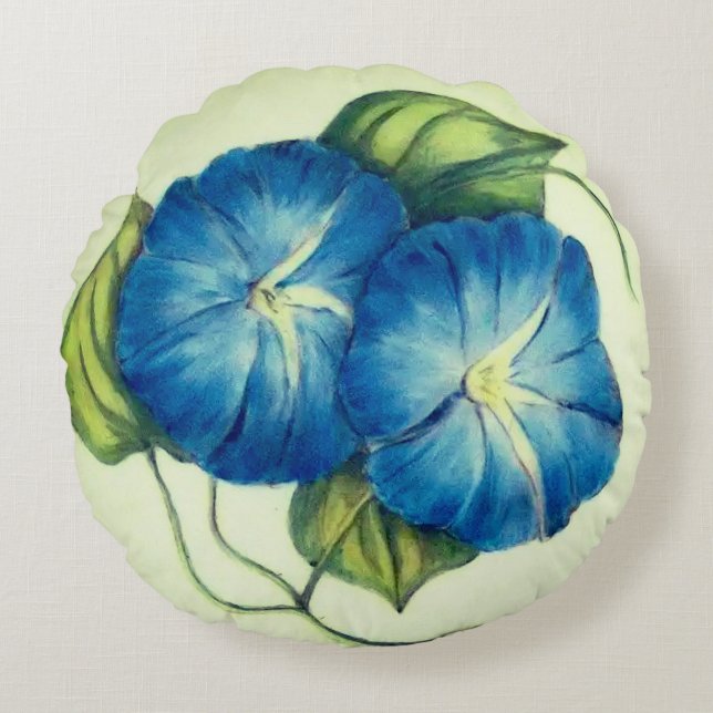 Gorgeous Blue Flowers Round Cushion (Front)
