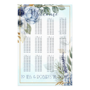 Gorgeous Blue Flowers with Gold Seating Chart Photo Print