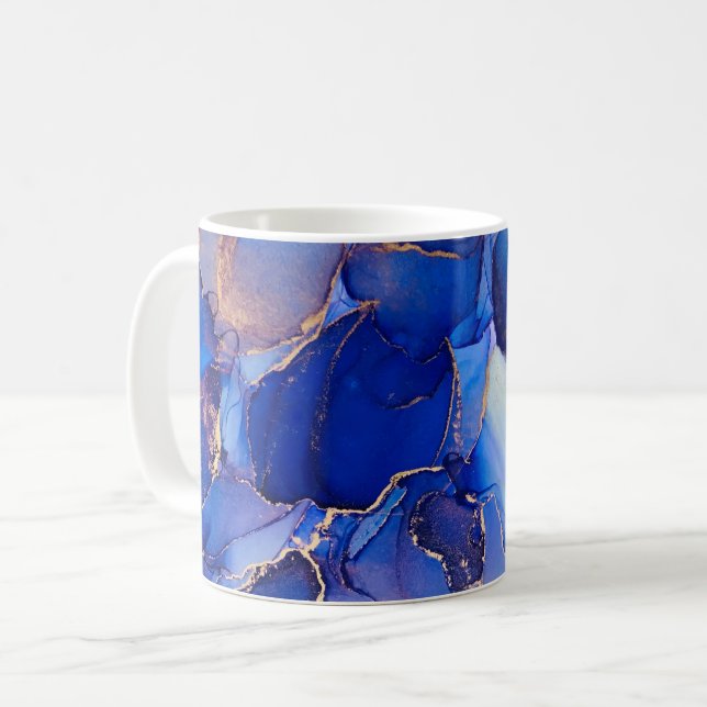 Gorgeous Blue Gold Abstract Art Coffee Mug (Front Left)