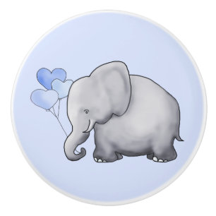 Gorgeous Blue Hearts Elephants Baby Boy Nursery Ceramic Knob