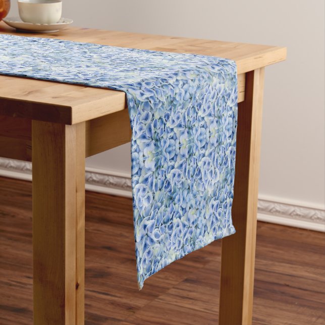 Gorgeous blue hydrangeas - floral pattern  short table runner (In Situ)